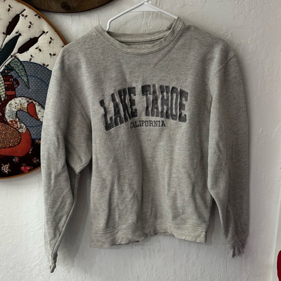 U.S. Vintage Sweaters - Lake Tahoe Vintage Feel Gray Spell Out Destination Sweatshirt Small
